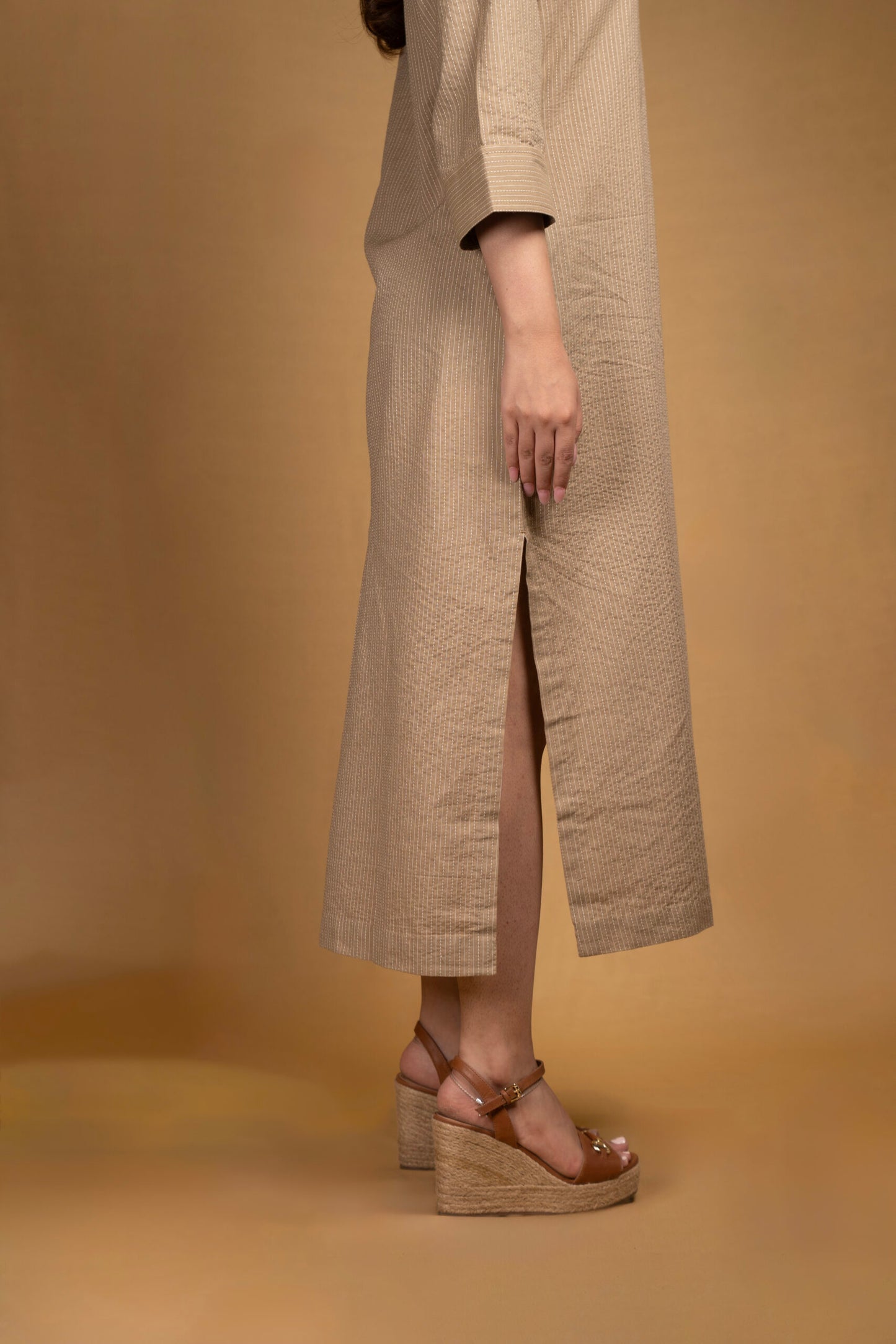 Beige staright collar dress