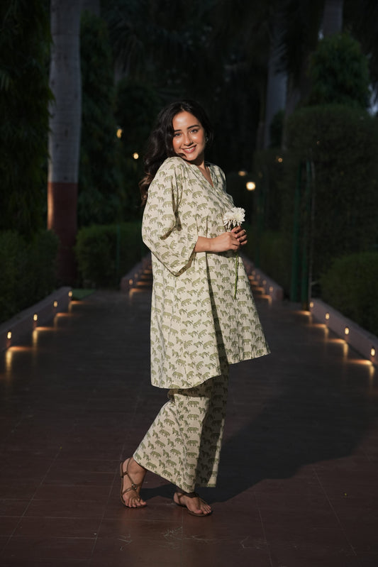 Animal Print Kurta with Flared Pants