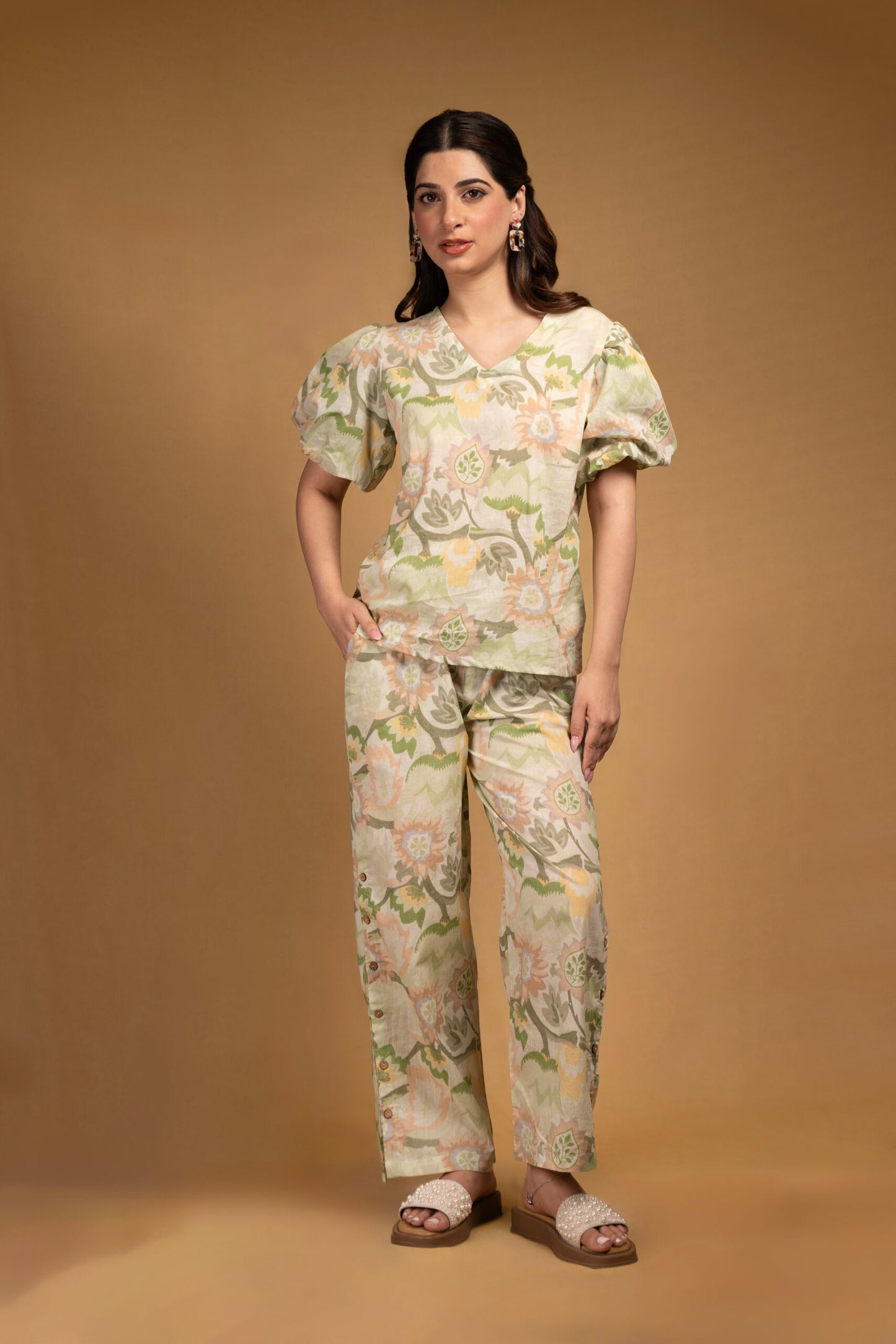Light green Balloon sleeves coord set