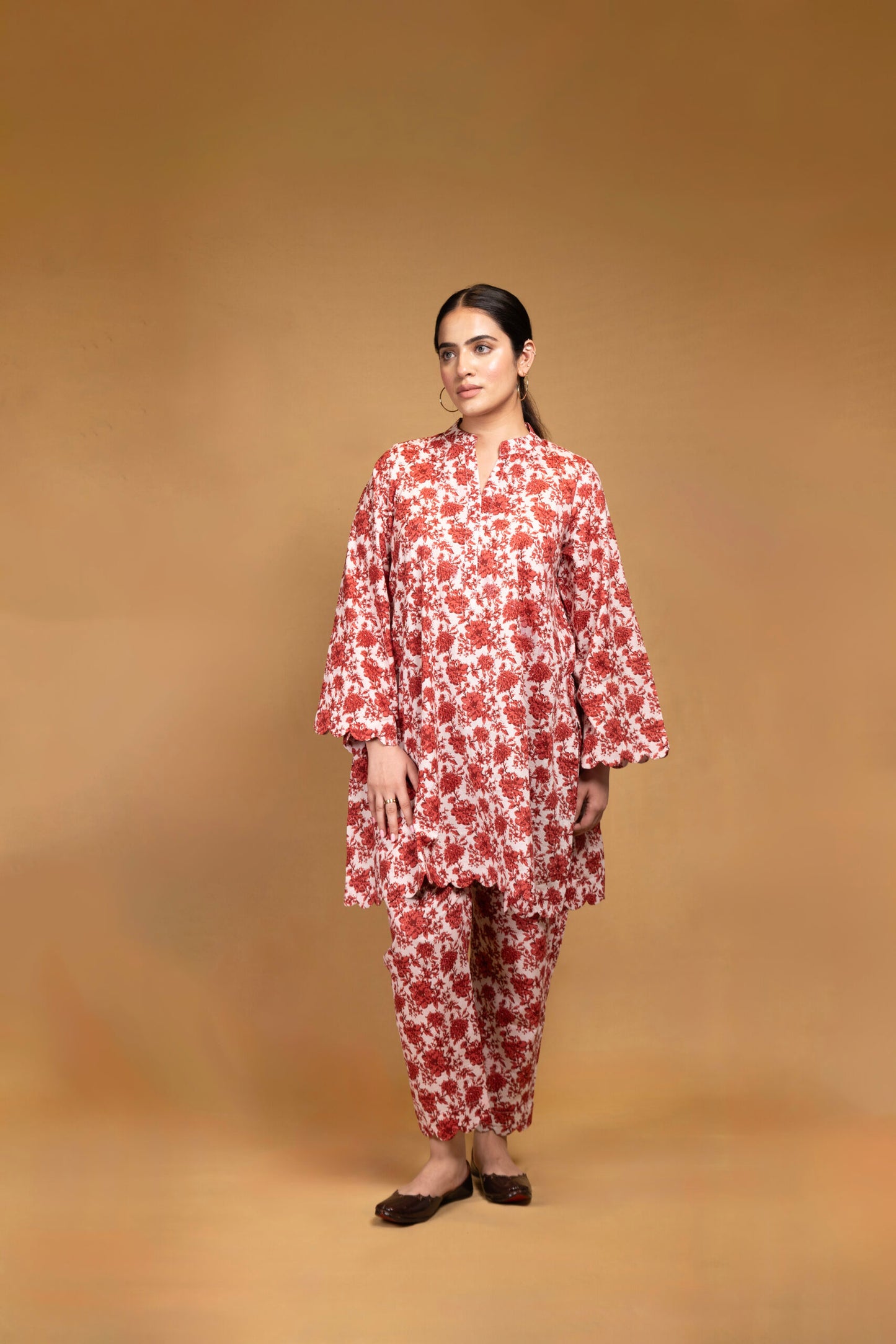 Red floral kurta and pants (Co-ord Set)