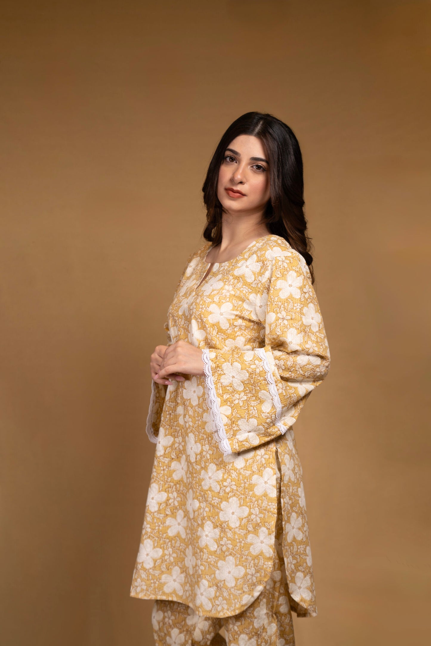 Yellow floral Kurta with straight pants (Co-ord Set)