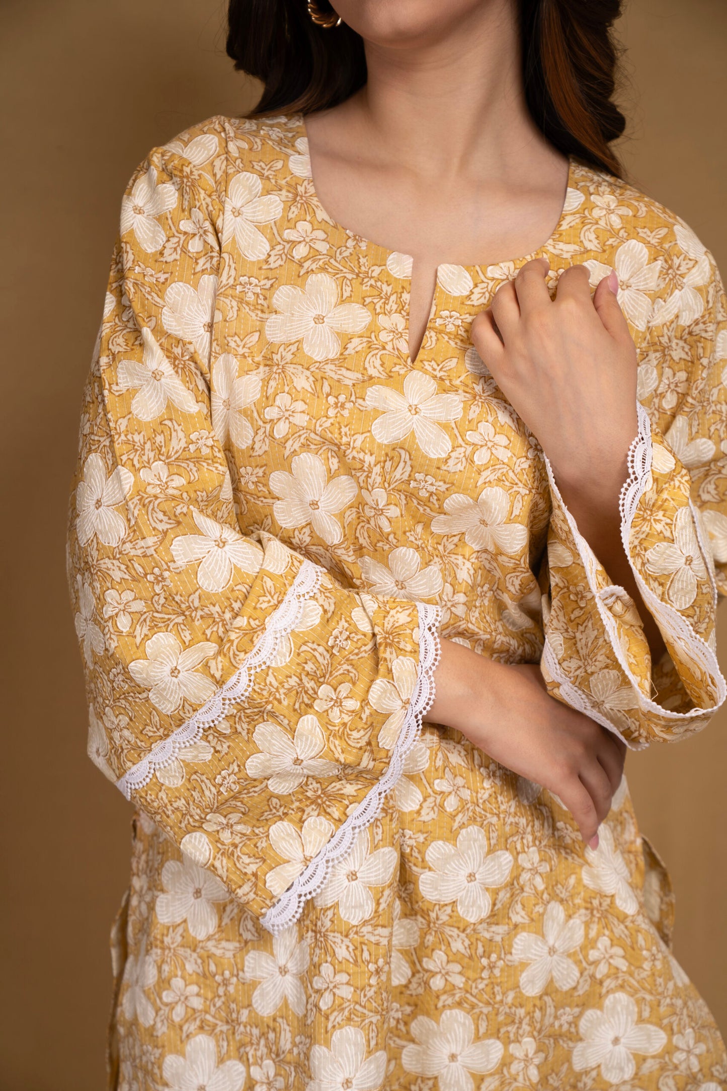 Yellow floral Kurta with straight pants (Co-ord Set)