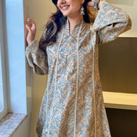 Asymmetrical Mustard kurta with straight pants (Set of 2)