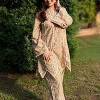 Asymmetrical Mustard kurta with straight pants (Set of 2)