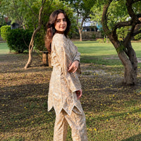 Asymmetrical Mustard kurta with straight pants (Set of 2)