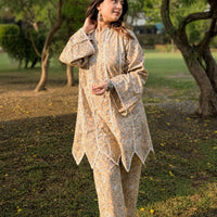 Asymmetrical Mustard kurta with straight pants (Set of 2)