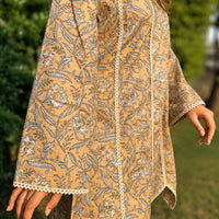 Asymmetrical Mustard kurta with straight pants (Set of 2)
