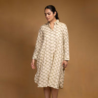 Animal print cotton dress with collar