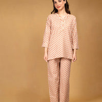 Beige printed lounge wear set