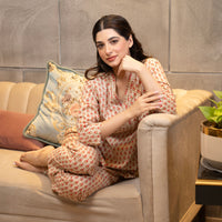Beige printed lounge wear set