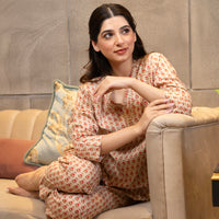 Beige printed lounge wear set
