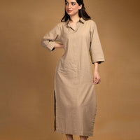 Beige staright collar dress