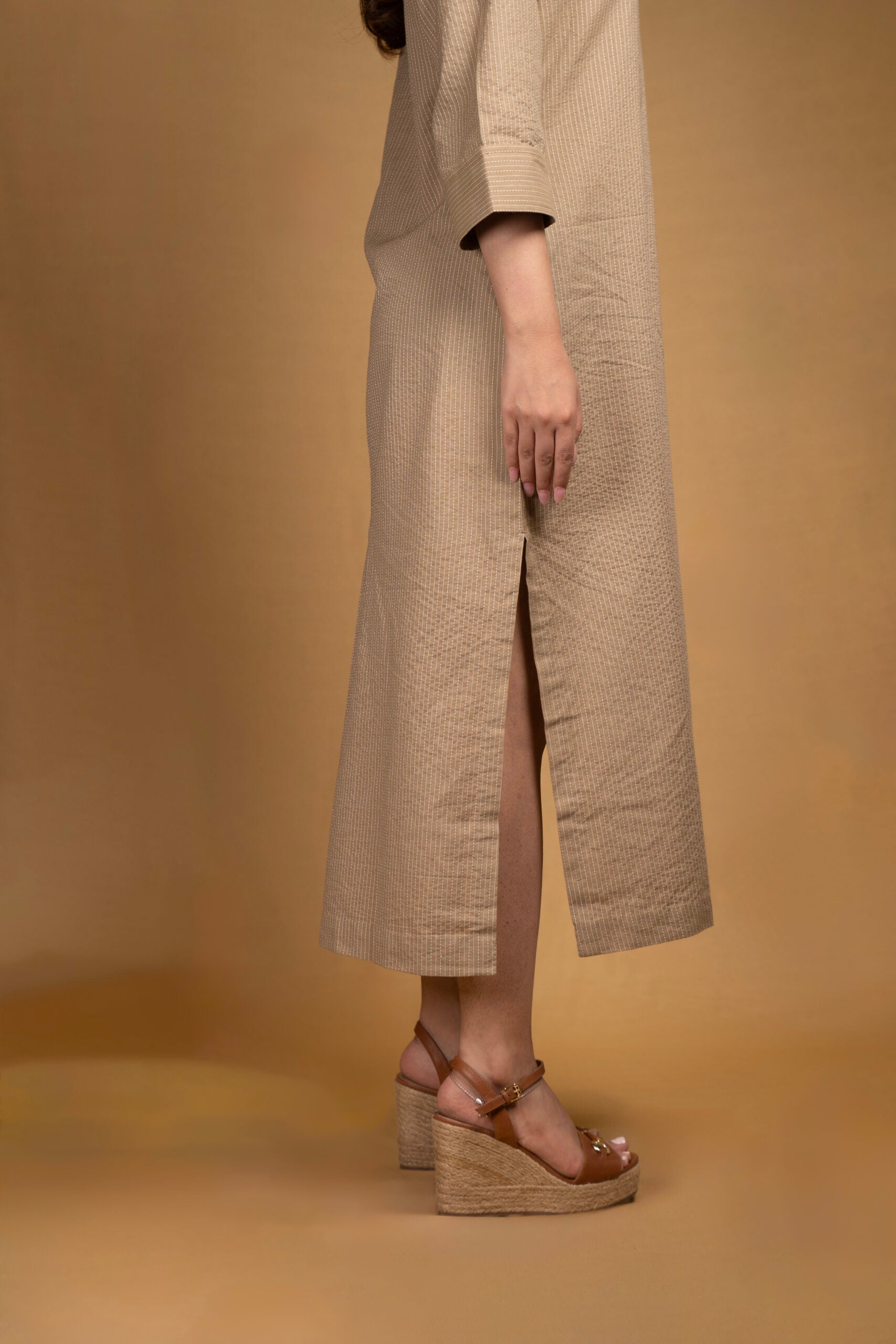 Beige staright collar dress