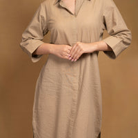 Beige staright collar dress