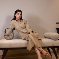 Beige staright collar dress