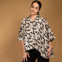 Black and off-white printed floral kaftan top