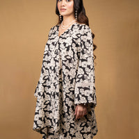 Black and off-white printed floral kurta with flared pants (Co-ord Set)
