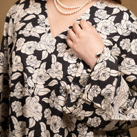 Black and off-white printed floral kurta with flared pants (Co-ord Set)