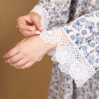 Blue and white printed floral kurta with straight pants (Co-ord Set)