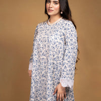 Blue and white printed floral kurta with straight pants (Co-ord Set)