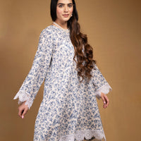 Blue and white printed floral kurta with straight pants (Co-ord Set)