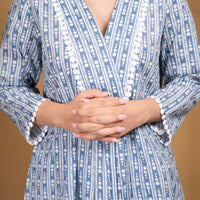 Blue dotted print V-neck Kurta with Afgani pants (Co-ord Set)