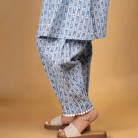 Blue dotted print V-neck Kurta with Afgani pants (Co-ord Set)