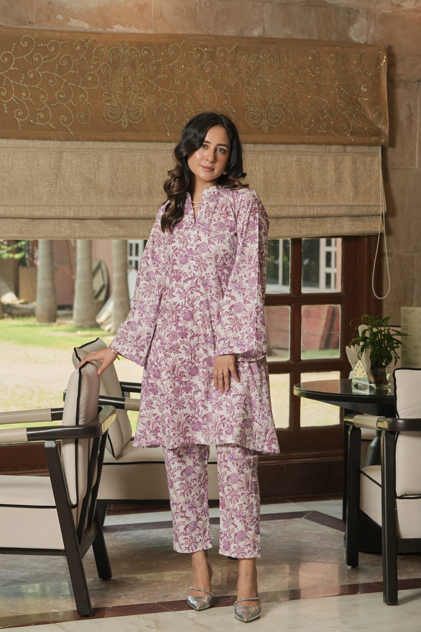 Lavender Bloom Kurta Pant Set ( Set of 2)