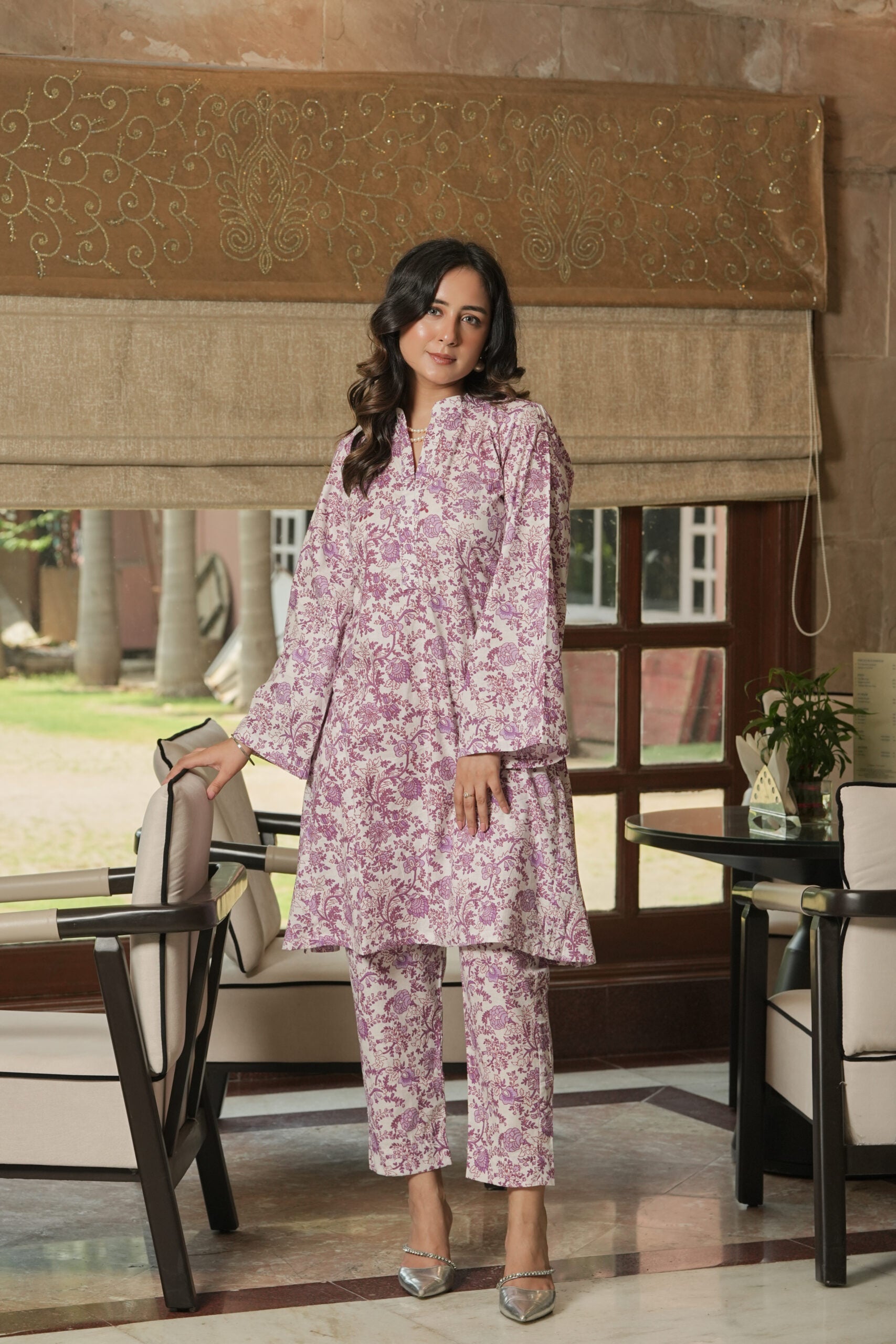 Lavender Bloom Kurta Pant Set ( Set of 2)