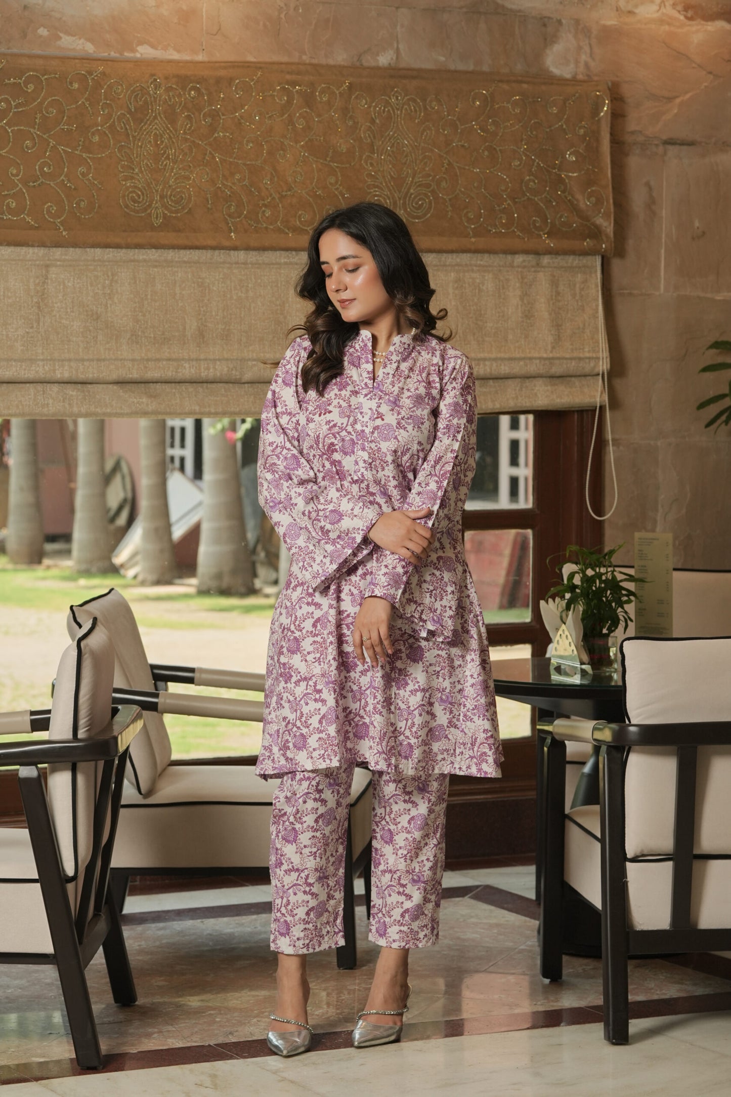 Lavender Bloom Kurta Pant Set ( Set of 2)