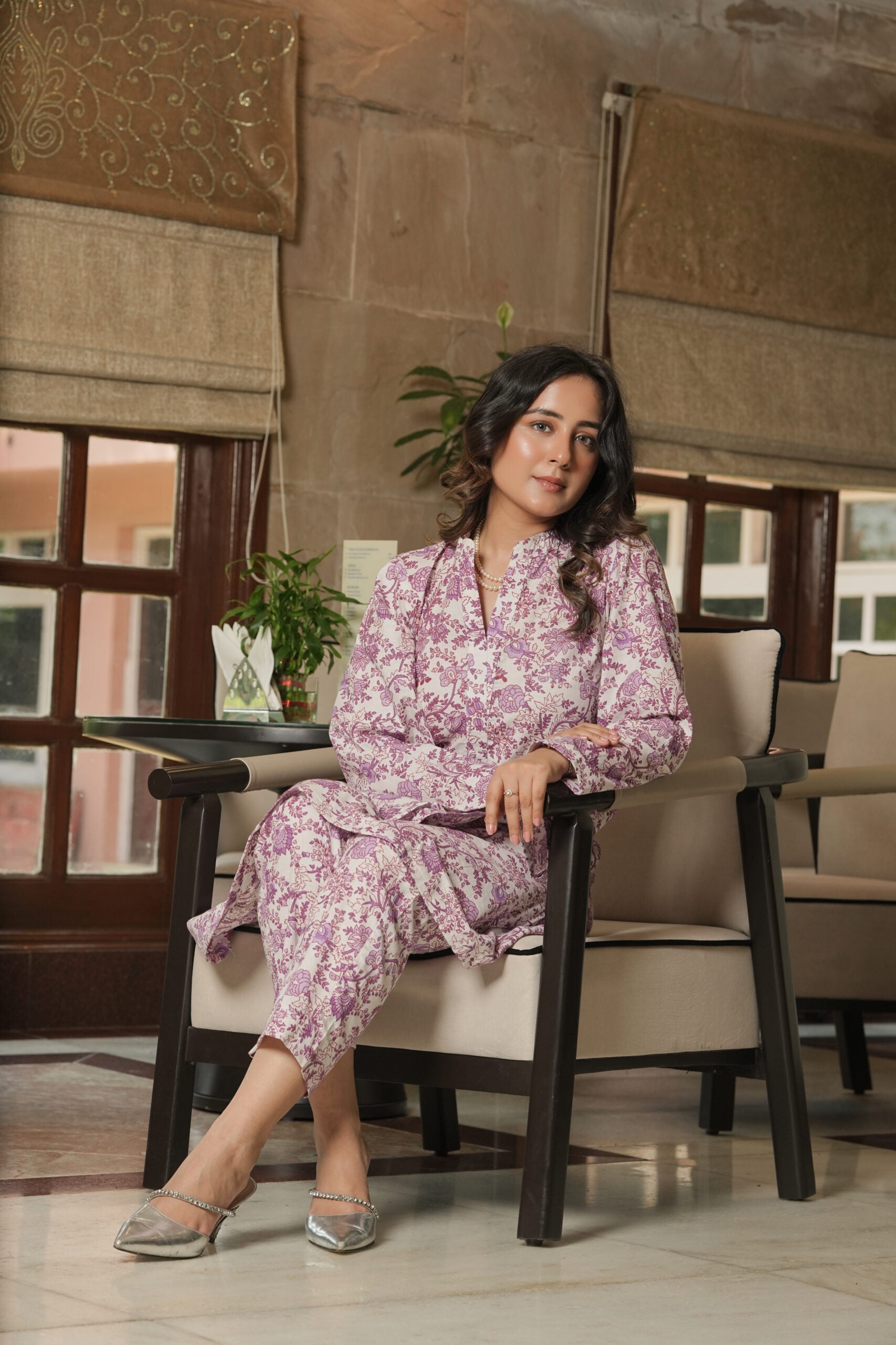 Lavender Bloom Kurta Pant Set ( Set of 2)