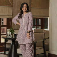 Hand-Block Printed Mauve kurta With Farshi Salwar (Set of 2)
