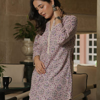Hand-Block Printed Mauve kurta With Farshi Salwar (Set of 2)