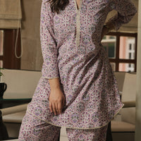 Hand-Block Printed Mauve kurta With Farshi Salwar (Set of 2)