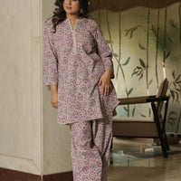Hand-Block Printed Mauve kurta With Farshi Salwar (Set of 2)