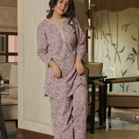 Hand-Block Printed Mauve kurta With Farshi Salwar (Set of 2)