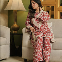 Red floral Kurta with Farshi Salwar (Set of 2)