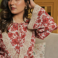 Red floral Kurta with Farshi Salwar (Set of 2)