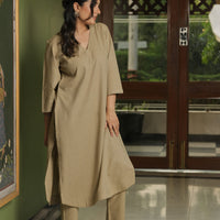Beige Kurta with Straight pants (set of 2)