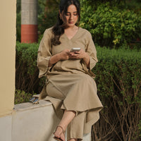 Beige Kurta with Straight pants (set of 2)