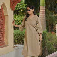 Beige Kurta with Straight pants (set of 2)