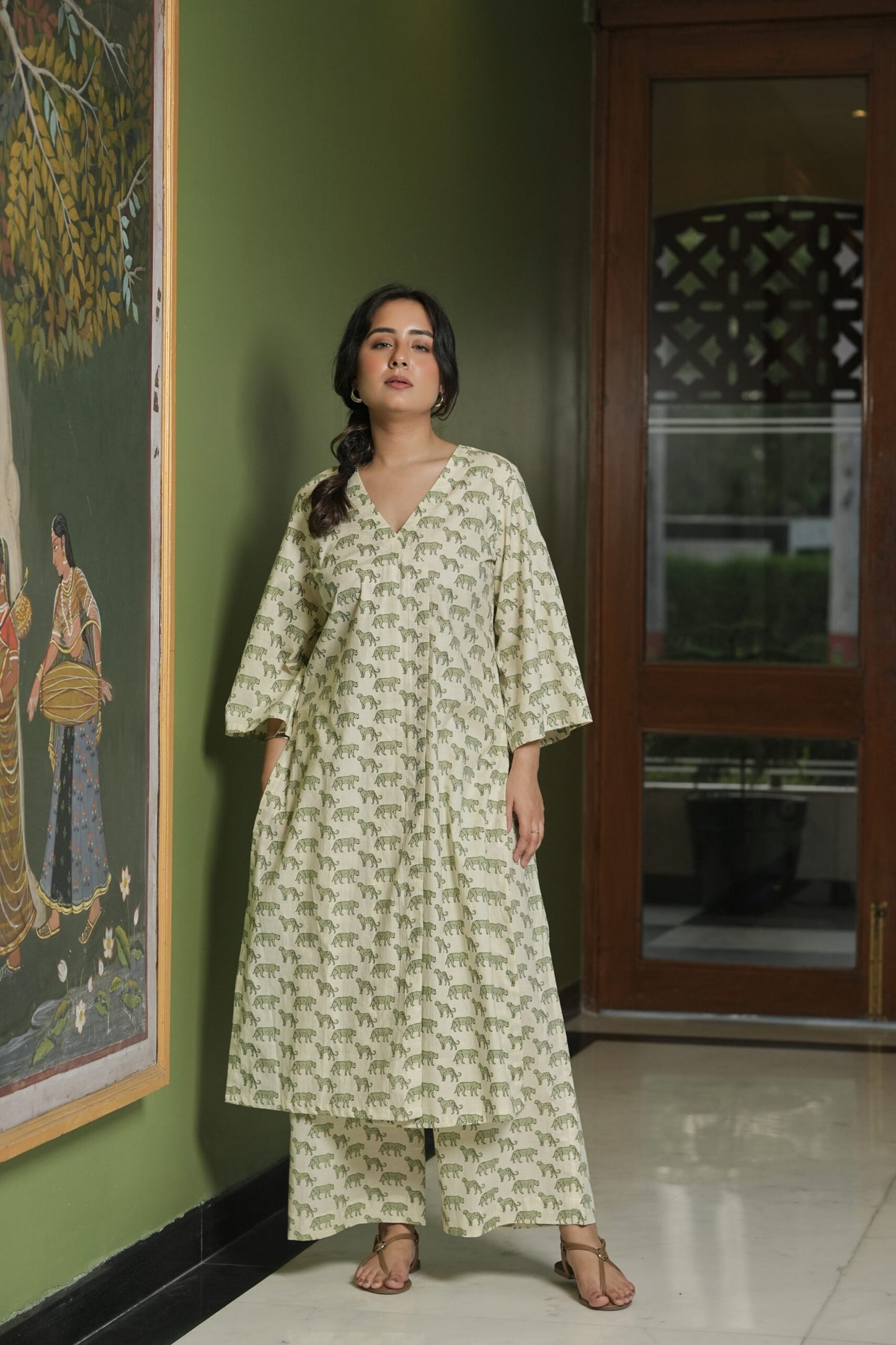 Animal Print Kurta Set with Flared Pants (Set of 2)