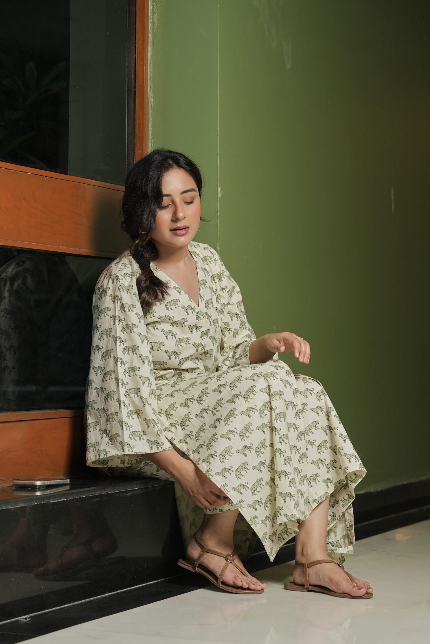 Animal Print Kurta Set with Flared Pants (Set of 2)
