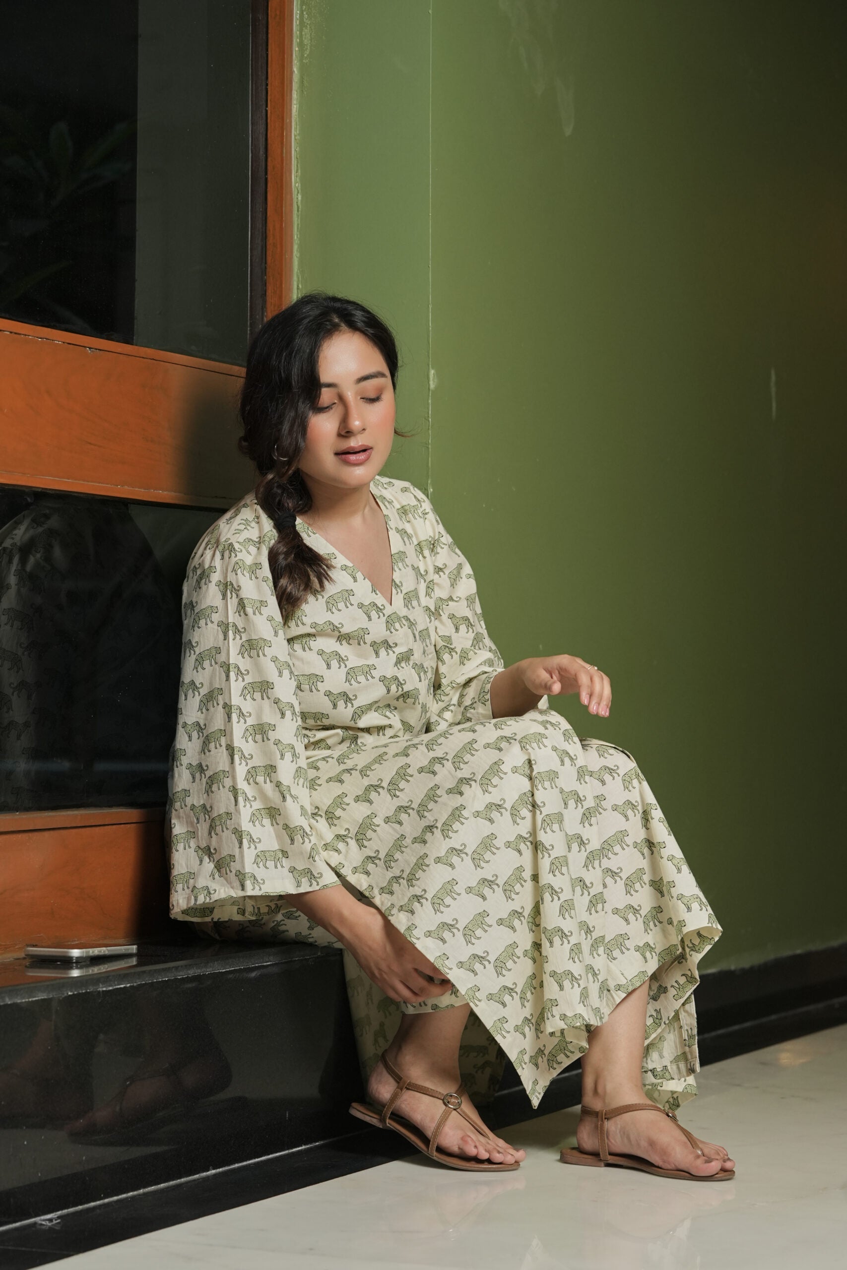 Animal Print Kurta Set with Flared Pants (Set of 2)