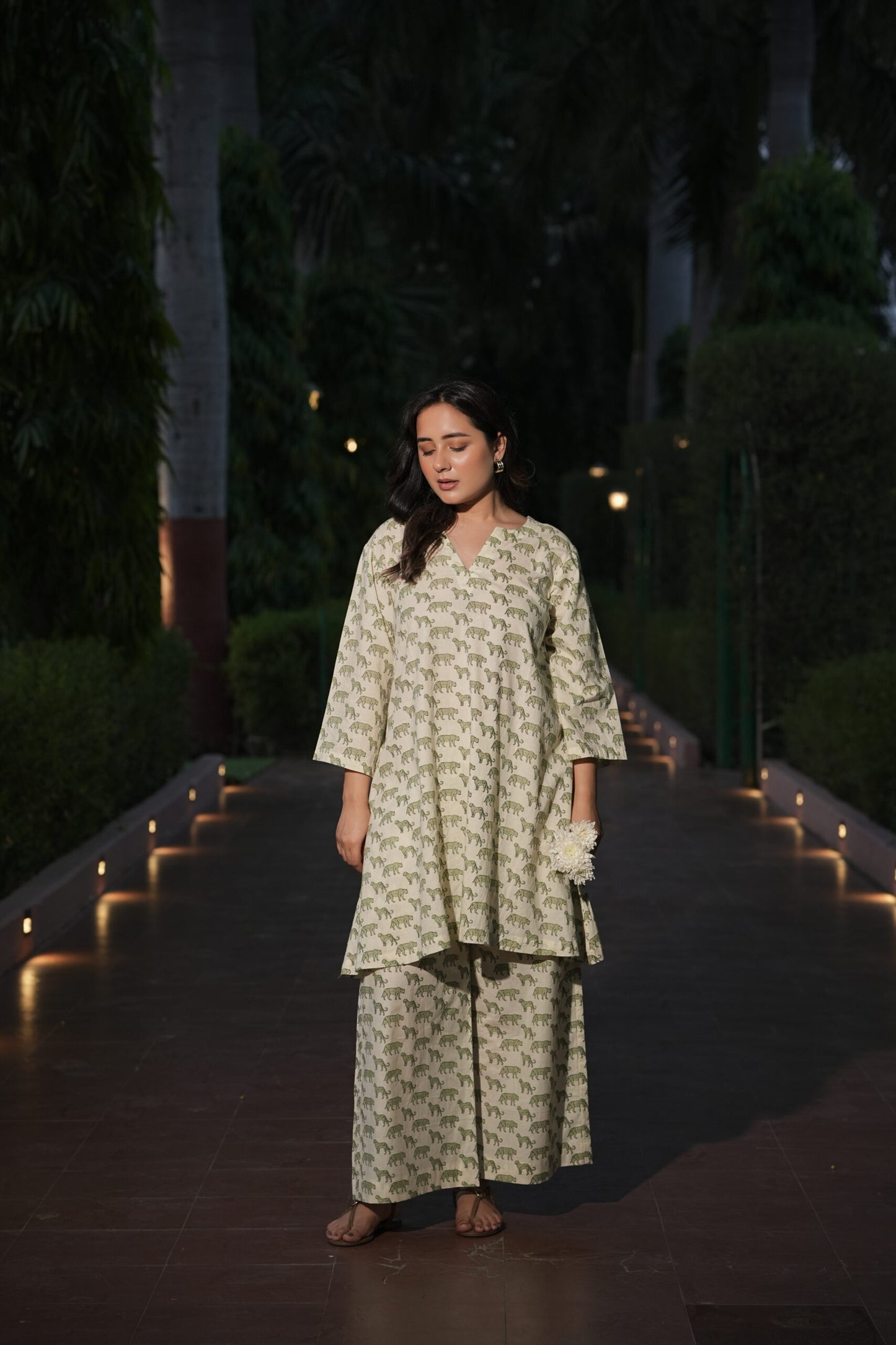 Animal Print Kurta with Flared Pants