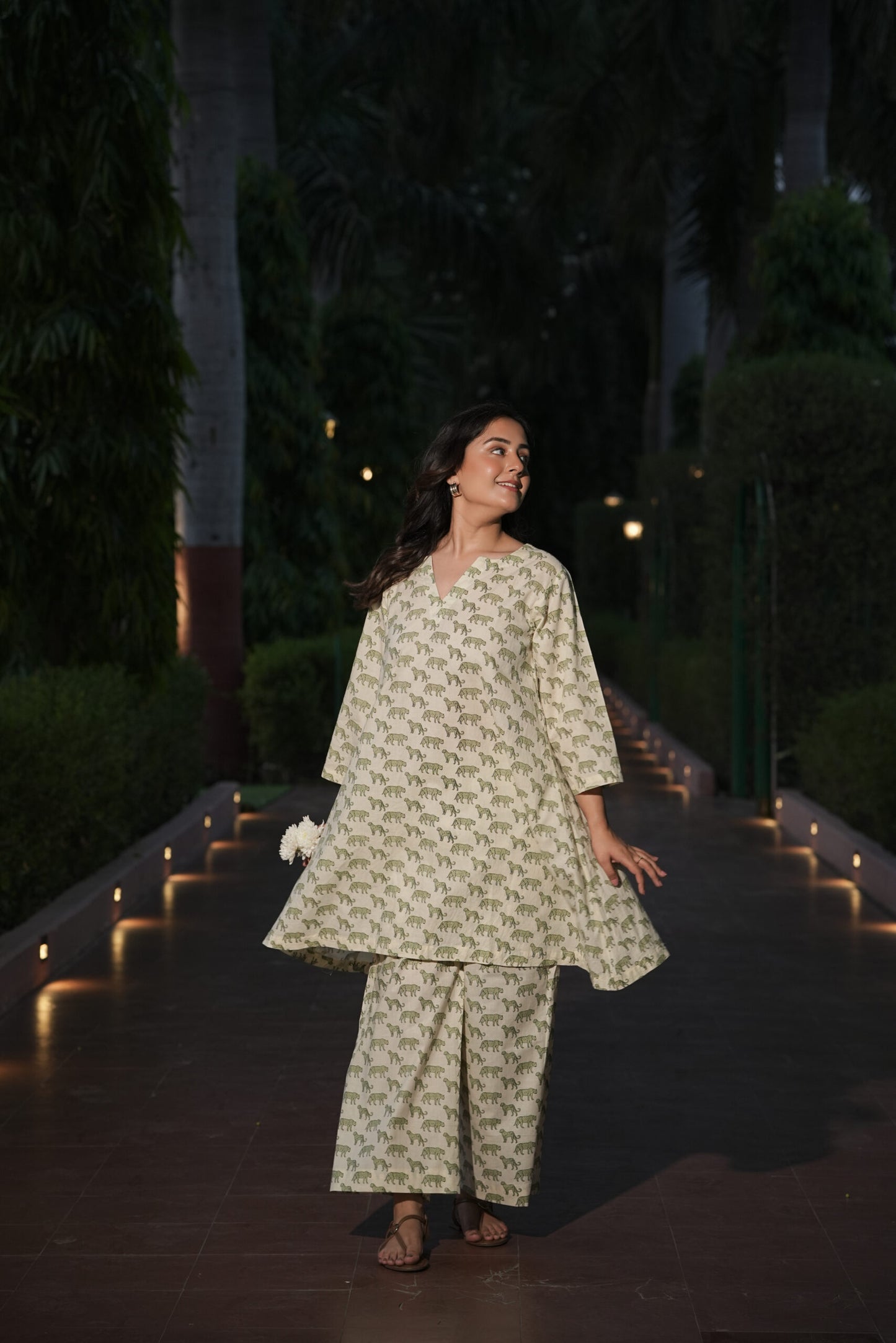 Animal Print Kurta with Flared Pants