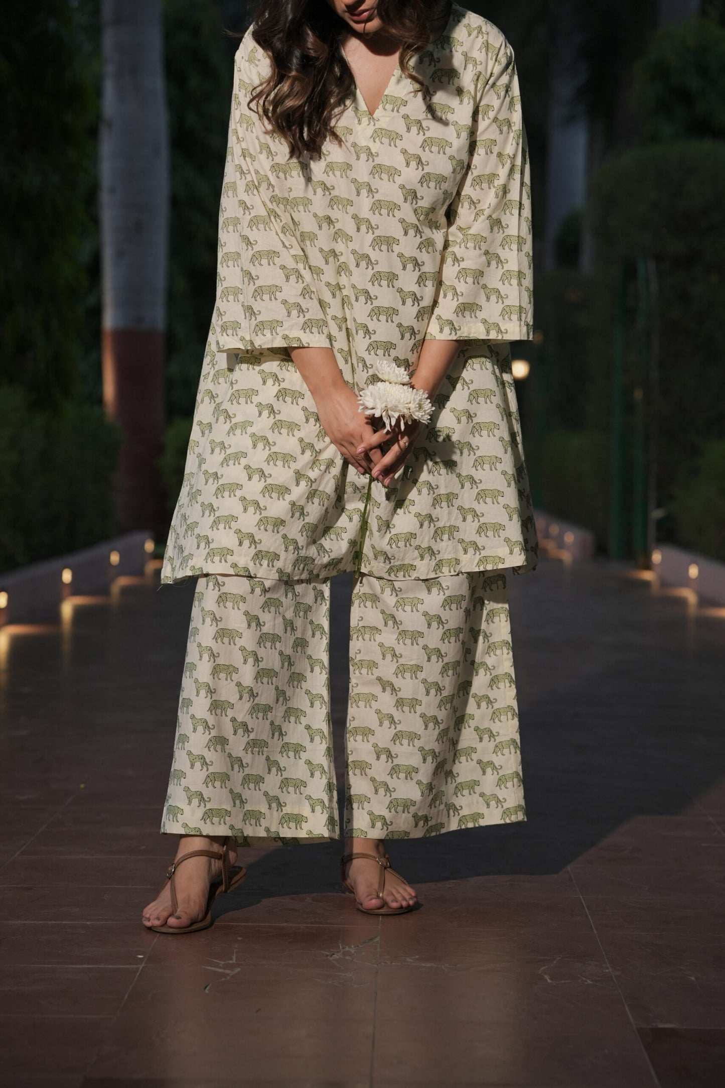 Animal Print Kurta with Flared Pants