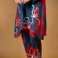 Deep blue printed kurta with straight pants (Co-ord set)