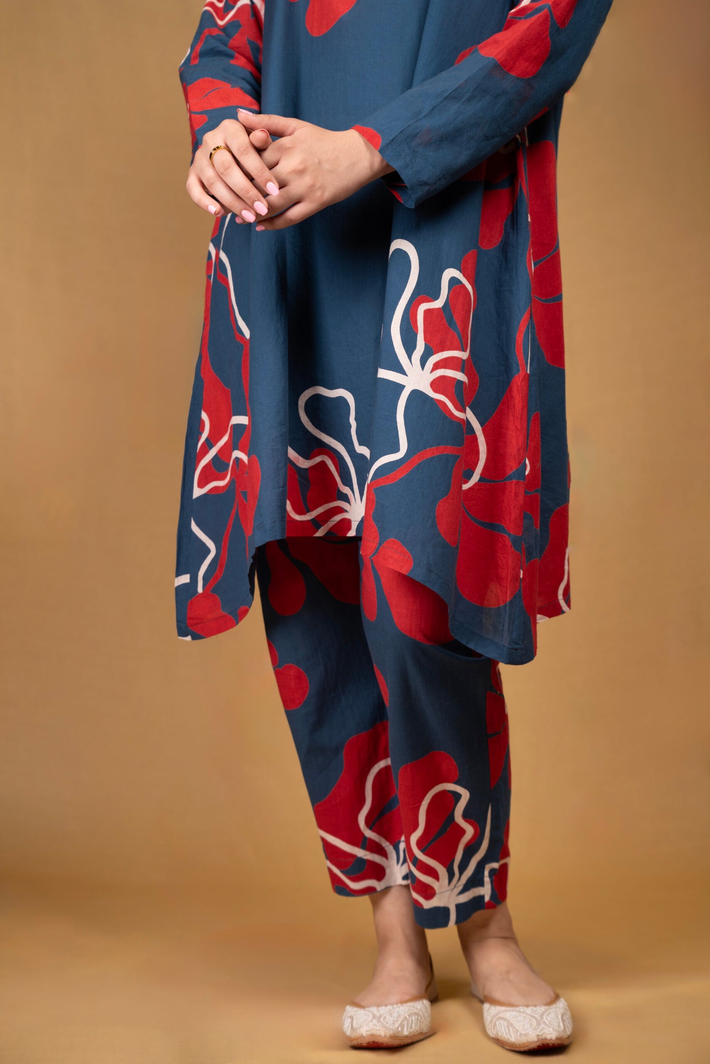 Deep blue printed kurta with straight pants (Co-ord set)