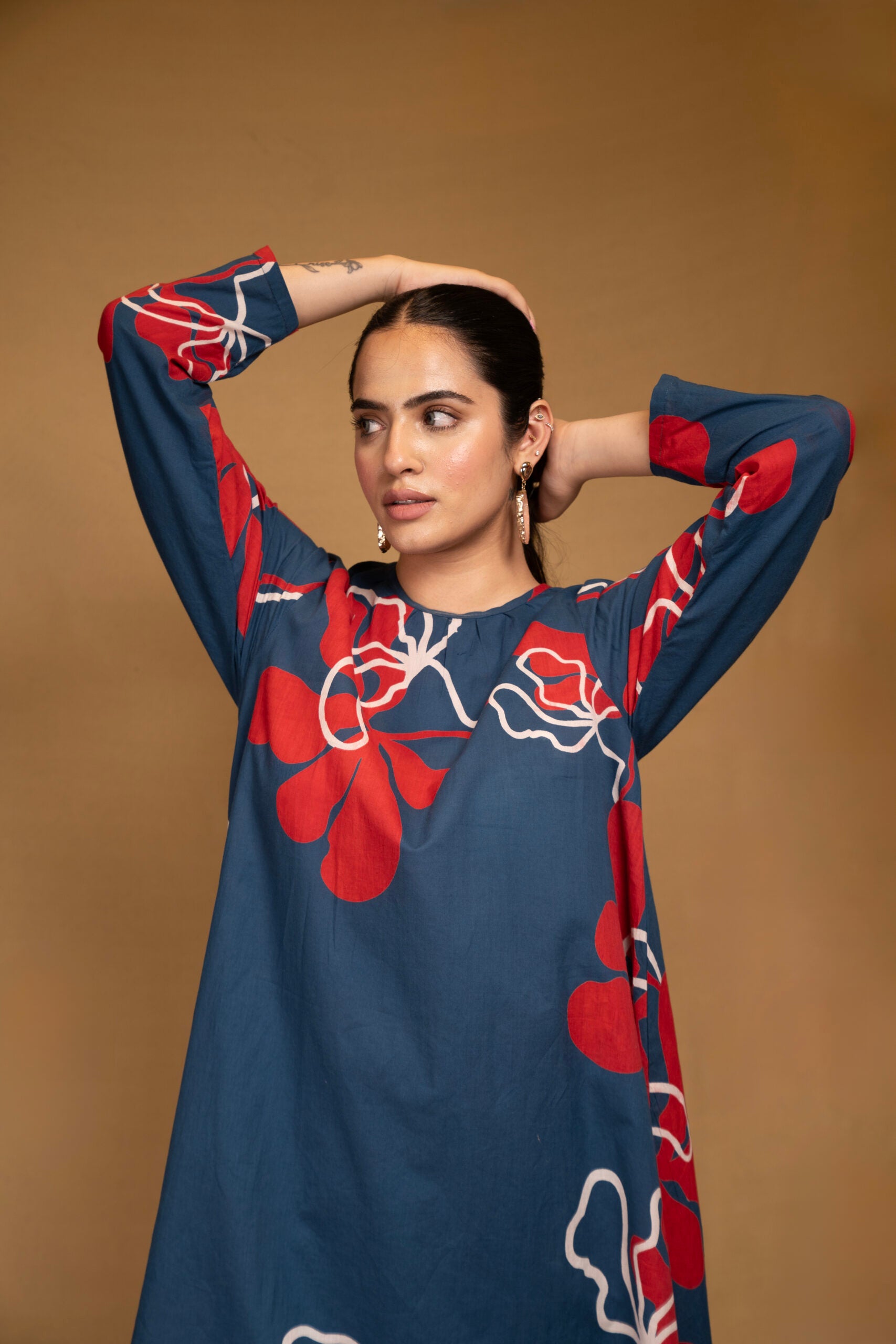 Deep blue printed kurta with straight pants (Co-ord set)